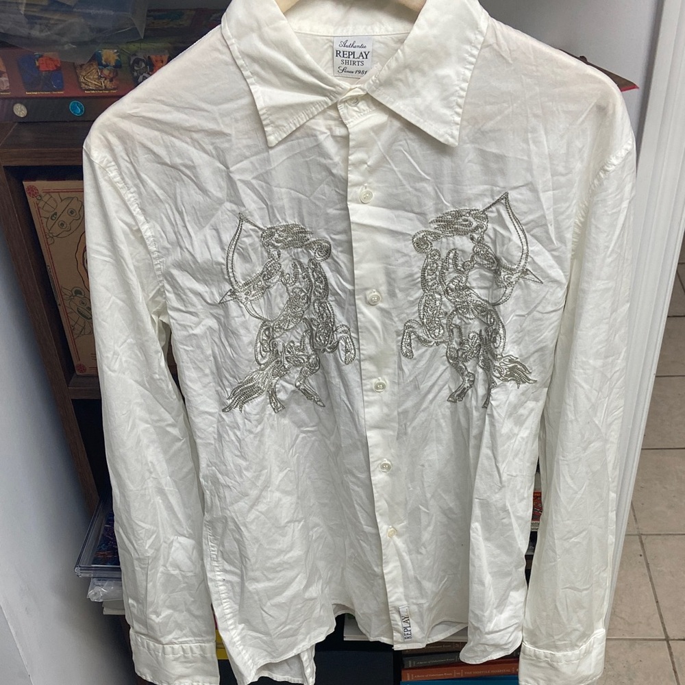 Vintage Replay Cream Shirt with Embroidered Design